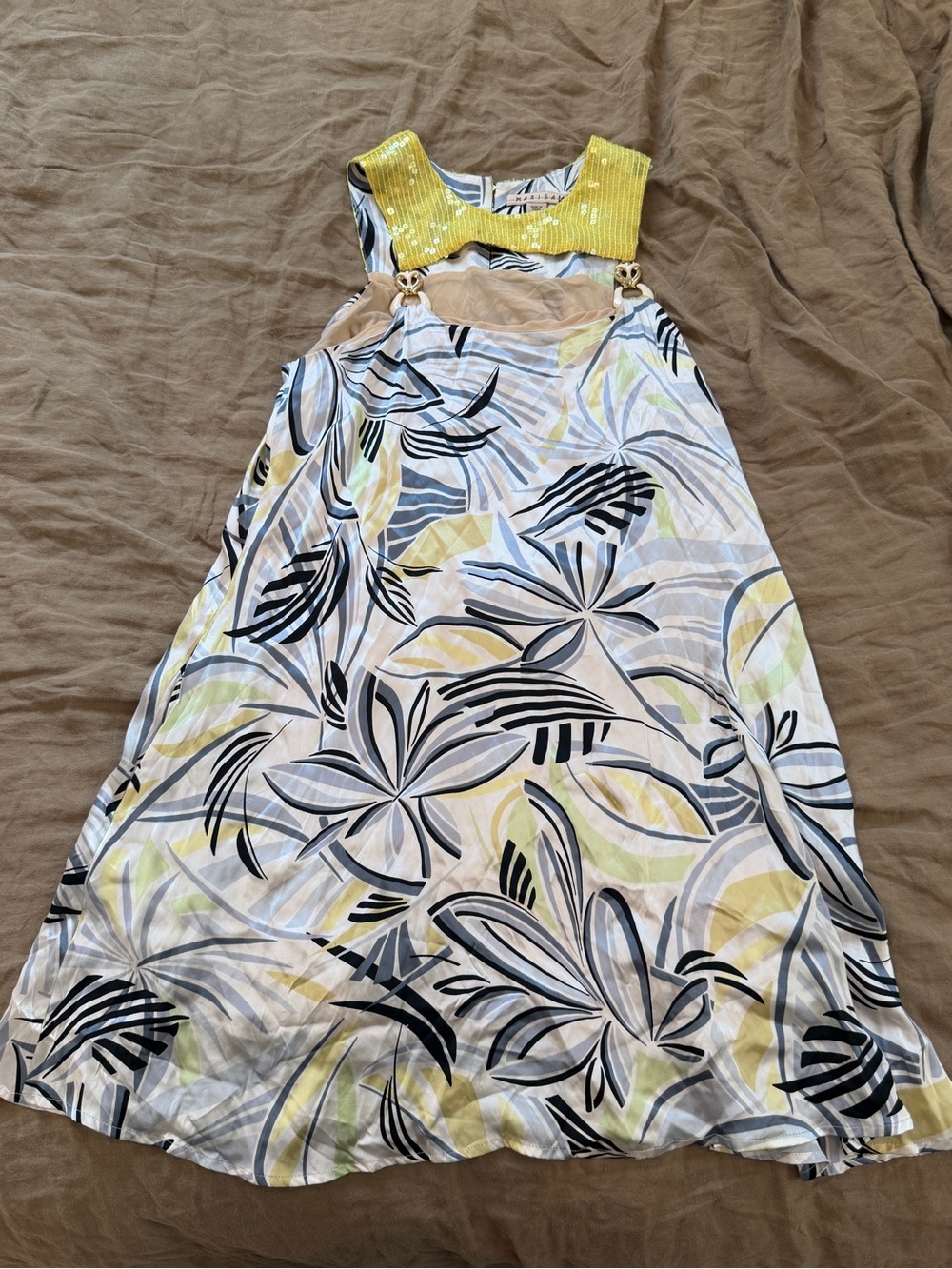 Vintage Y2K Marisak 100% Silk Maxi Dress Sequin Cutout Tropical Size S